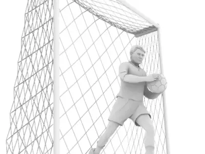 FOOTBALL PLAYER with ball and football goal Low-poly 3D model