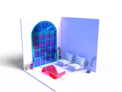 Terrace room with couch and window 3D model