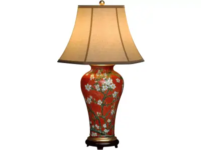 Large Oriental Painted Red Ceramic Nightstand Chinese Table Lamp 3D model