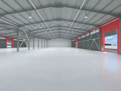 industrial hangar shed with detailed metal structure  3D model