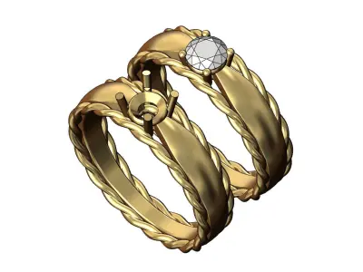 Braided rope pinched shank 5mm solitaire ring US sizes 5to9 3D print model