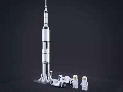 Lego Nasa Apollo Saturn Rocket with moon vehicel and astronauts Low-poly 3D model