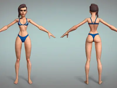 Cartoon female character Meg base mesh game ready Low-poly 3D model