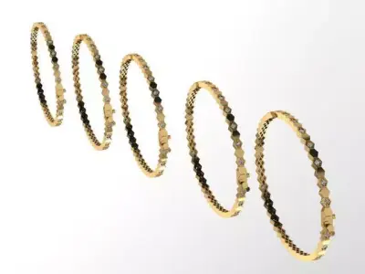 Hexagon Diamond Gold Bangle Set 5 Sizes  3D print model