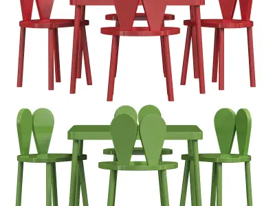 Rabbit Chair Wooden Kids Table And Chair Set By Etsy 3D model