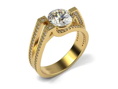 Pave Many Raws Engagement Ring 3D print model