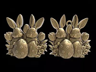 two rabbit with easter egg decor  3D print model