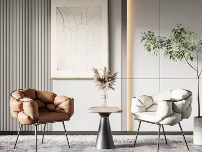 coffee combination table Nordic chair 3D model