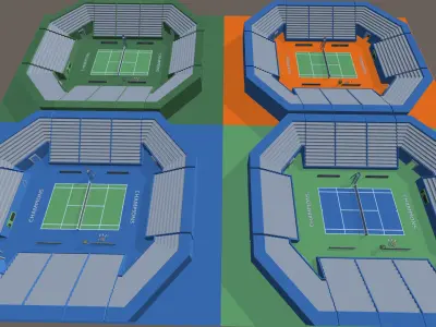 Hyper Casual Tennis Court Low-poly 3D model
