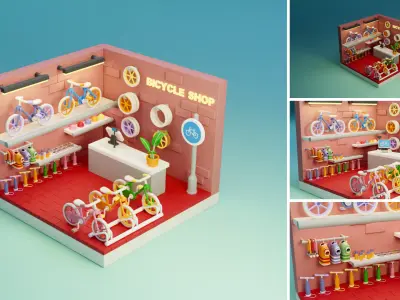 Cozy Cartoon Profession Rooms Interior 3 Low-poly 3D model