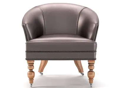 20th Century English Red Leather Barrel Chair 3D model