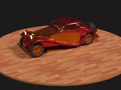 Chinese red golden vintage car   Low-poly 3D model