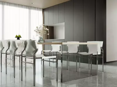 Modern living room dining room interior scenes 499 3D model