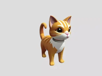 Cute cartoon cat with stripes Low-poly 3D model