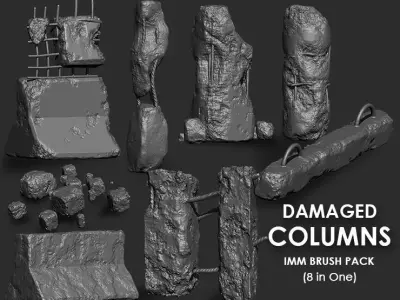 Damaged Concrete Columns IMM Brush Pack 8 in One 3D model