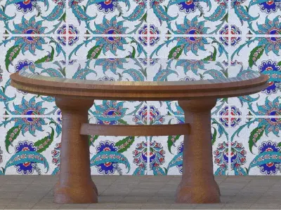 Table wooden with floral pattern on wall 3D model