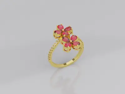  Exquisite Floral Ruby Ring  Elegant Jewelry Design 3D print model