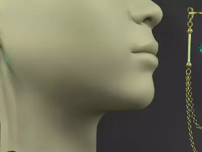 earrings mannequin wearing gold with emerald stones 3D model