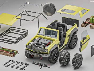 Generic Offroad SUV 4x4 vehicle Customizable Kitbash Pack Low-poly 3D model