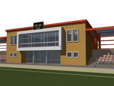 Tribune for football field with administrative building 3D model