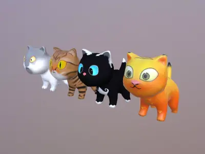 Low poly Cat with 4 skins Low-poly 3D model
