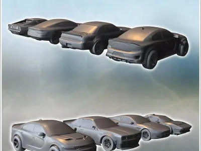 Set of modern sport cars Aston Martin DB9 Cadillac CTS Dodge Cha 3D print model