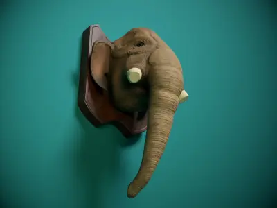 Mammoth Elephant Head Trophy PBR Low-poly 3D model