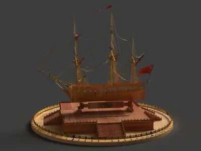 Chinese sail ship  Low-poly 3D model