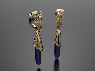Earrings with one big unique stone 3D print model