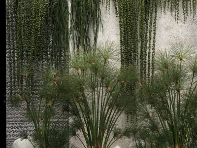 Garden And Tropical Flowerbed With Hanging Plants 3D model