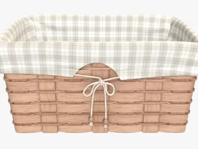 Wicker basket light brown with fabric interior  3D model