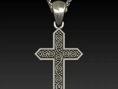 scroll cross pendant 3D print model