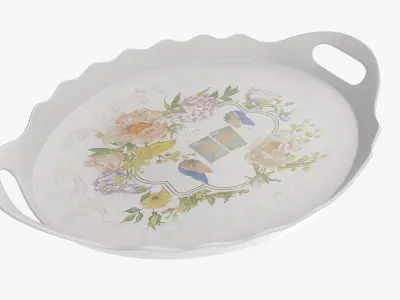 Tray Model with flowers and birds Low-poly 3D model