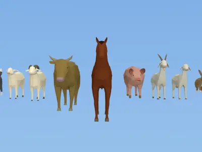 Domestic animals rigged pack Low-poly 3D model