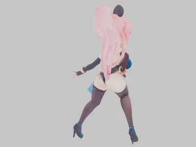 Stylized Anime Warrior Girl Low-poly 3D model