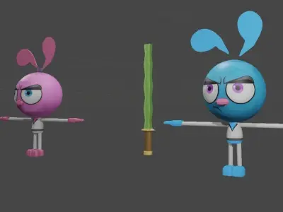 Pair of Toon ninja bunnies from Yin Yang Yo Series Free low-poly 3D model