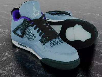 JORDAN 4 RETRO TRAVIS SCOTT 3D SHOES - BLUE Low-poly 3D model