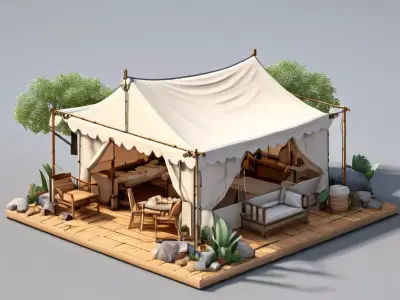 Luxury Safari Tent Diorama Low-poly 3D model