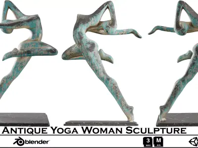Antique Yoga Woman Sculpture - Artistic Verdigris Statue  Low-poly 3D model