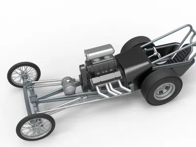 Front engine old school dragster with V8 Version 3 Scale 1 to 25 3D print model