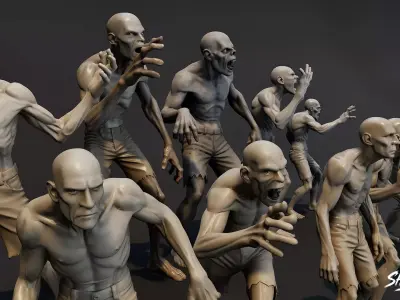Zombie Statue Pack Low-poly 3D model
