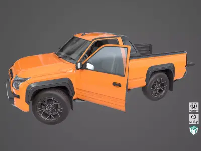 Pickup Truck01 Orange Rigged All PBR Unity UE Textures Low-poly 3D model