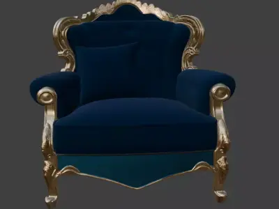 Luxury Navy Wingback Armchair 3D model