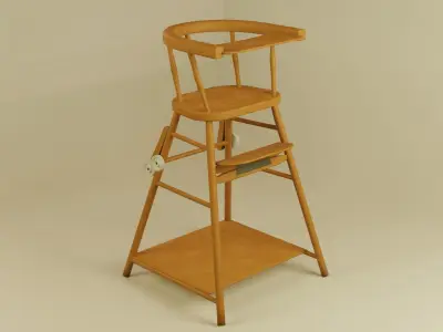 Wooden child chair Low-poly 3D model