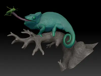 Panther Chameleon - Furcifer pardalis NosyBe with Tongue Shot 3D print model
