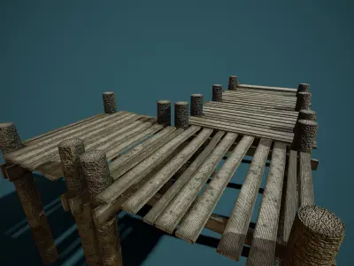Old wooden pier Low-poly 3D model