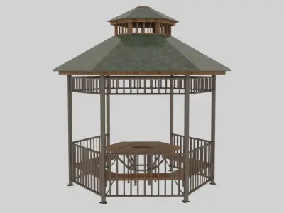 Iron Wood Garden Pergola - Gazebo 06 Low-poly 3D model