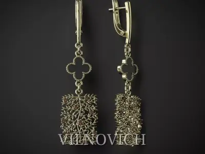 EARRINGS WITH CLOVER AND DIAMONDS  3D print model