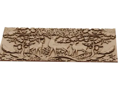 decor set wall panel deer relief mural CNC 57 3D model