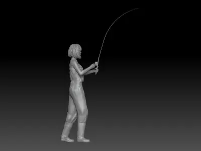 FISHERGIRL 1 woman on pole 3D print model